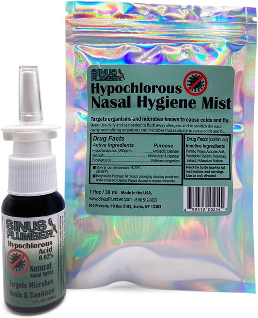 Sinus Plumber Antimicrobial Hypochlorous Acid Nasal Spray for Removing Bacteria, 1 Fl Oz